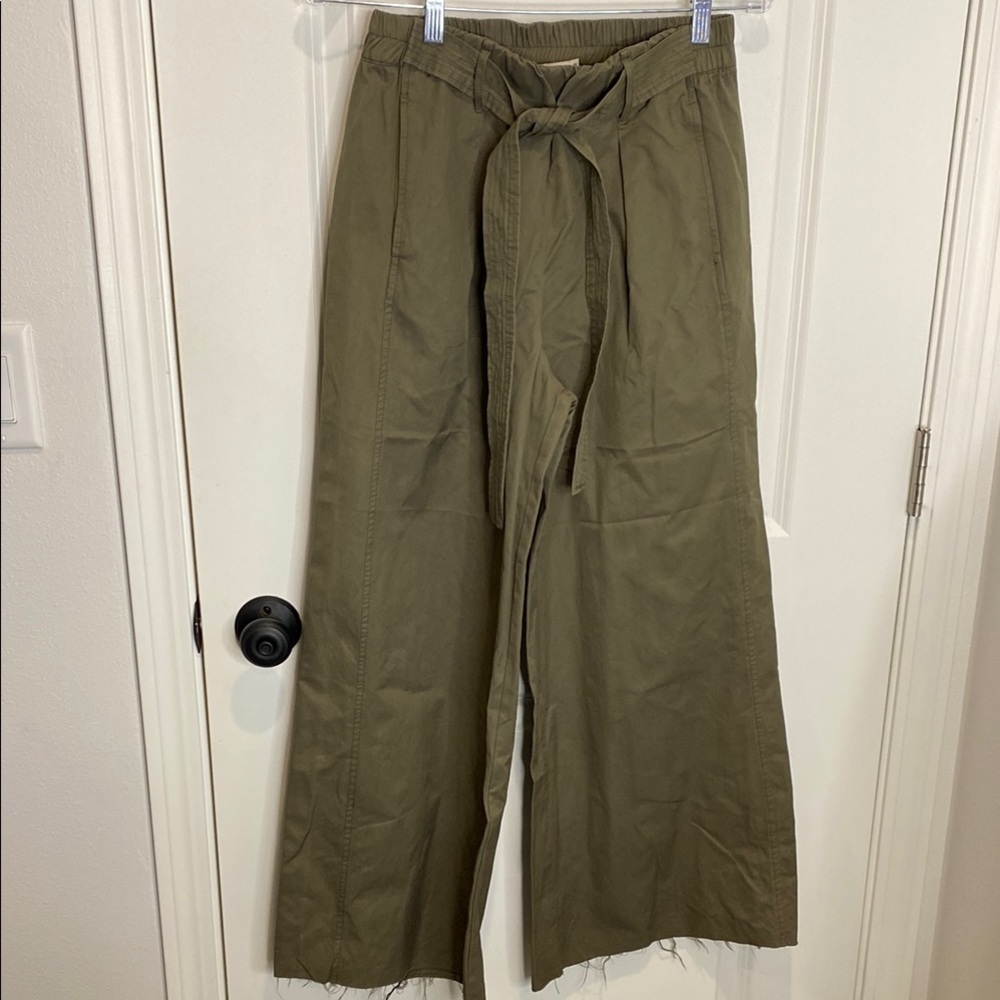 Farrow Army Green Wide Leg Tie Belt Hogh Rise Pants with Pockets
